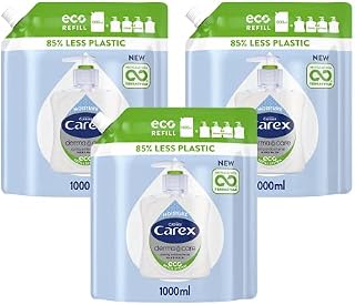 Carex Dermacare Moisture Antibacterial Hand Wash Refill, Eco Hand Soap Refill Pouch for Homes and Businesses, Hand Soap Liquid that Cleans and Protects Hands, 1L (Pack of 3)