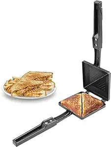Improvhome Non-Stick Aluminium Gas Coating 2-Cut (Cut LINE) Sandwich Toaster For Home (Black)