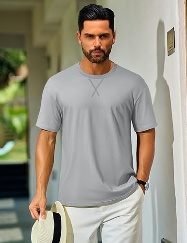 Cotrasen Men's T Shirts Cotton Drop Shoulder Short Sleeve Shirts for Men Casual Soft Comfort Loose Fit Mens Summer Tee Shirts
