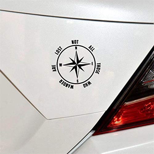 Stukk Stickers Pegatina para ventana con texto en inglés "Compass Not All Those Who Wander are Lost", 14,8 cm x 14,8 cm, color negro