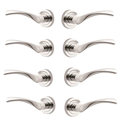 Marvel Lever on Rose Door Handle - Contemporary Design- Polished Chrome - 4 Pairs - Fixings Included - Interior Use