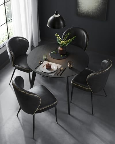 Image of VASAGLE Dining Chairs Set of 6, Upholstered Kitchen Chairs | Synthetic Leather with Stitching, Mid-Century Modern, Easy Assembly, Living Room Lounge, Ink Black