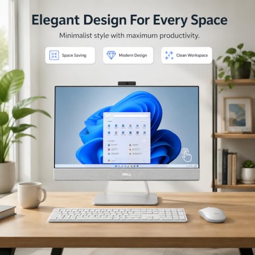 Image of Dell 27 inch Touchscreen All-in-One Desktop Computer, Intel Core Ultra 7 355U, FHD (1920 x 1080) IPS Touchscreen, 64 GB DDR5 RAM, 2 TB SSD, Windows 11 Pro, Copilot+ AI, White, for Business & Student