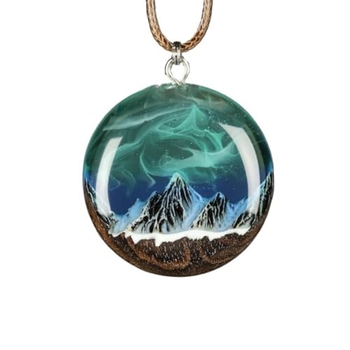 SEKDAQ Leuchtende Schneeberg Polar Lichter Halskette,Mikro Landschafts Nachtlicht Harz Kreativer Anhänger,Handgefertigte Beleuchtungs Halskette