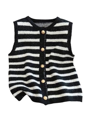 Image of RoseSeek Women's Button Down Sweater Vest Sleeveless Crewneck Knit Outerwear Old Money Knitwear