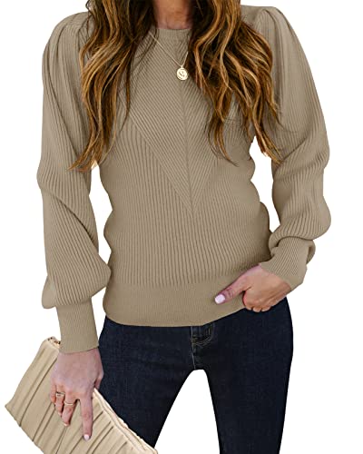 Tecrew Womens Elegant Stretchy Crew Neck Pullover Sweaters Soft Basic Knitted Jumper, Khaki, X-Large #TOP4