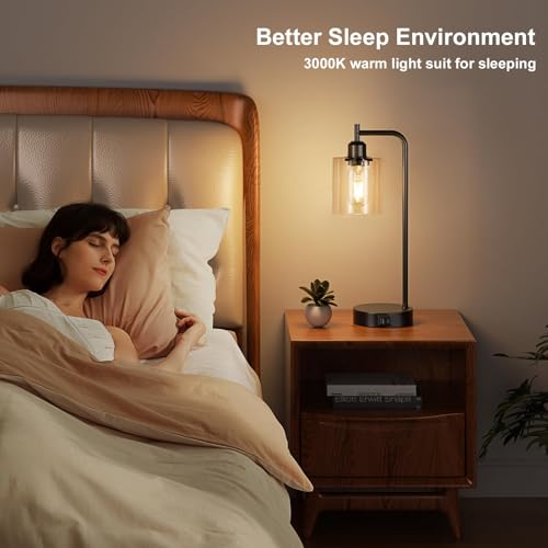 Aooshine Bedside Lamps Set of 2, Industrial Touch Lamps Bedside with USB C+A Charging Ports, Bedside Table Lamps for Bedroom, Black Bedside Lamps with Clear Glass Shade for Living Room(Bulbs Included) - Image 5