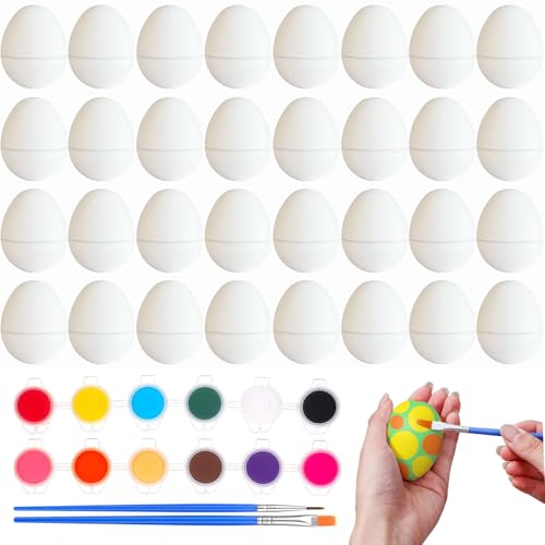 50 Pcs Paper Mache Easter Eggs for Crafts Fillable Paper Eggs Empty with Watercolor Paint Set Paint Your Own Eggs for Easter DIY Painting Craft Supplies Egg Hunt Basket Fillers
