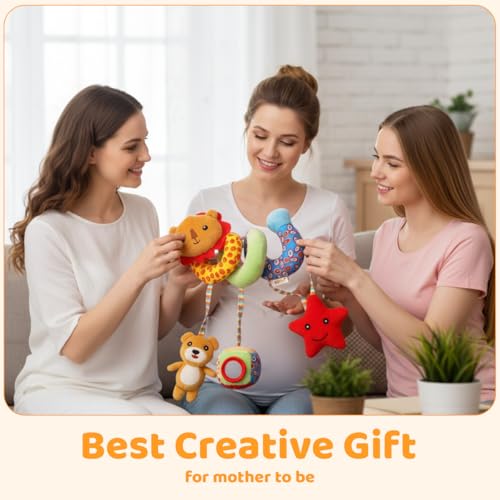Image of SNOWIE SOFT Crib Toys Stroller Soft Plush Toy Spiral Colorful Baby Toys for 6 to 12 Months Interactive Cartoon Lions Stuffed Crib Ornament Early Educational Activity Babies Sensory Toy
