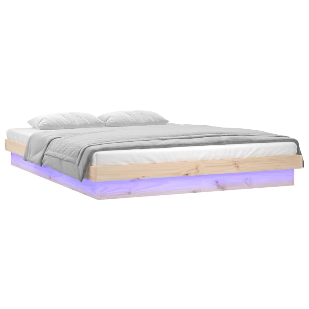 Festnight Letto Matrimoniale 160x200, Struttura Letto con LED, Giroletto in Legno Massello di Pino Naturale, Striscia LED Colorata e Telecomando
