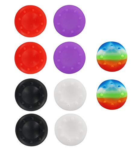 Replacement Grip Gel for Controller Thumbstick, Anti-Slip Silicone Gel Cap for Joystick, 5 Pairs, Black Whtie Purple Red Colorful, 5c