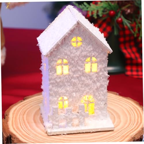 Set 3 casas de madera navideñas con luces led para árbol y mesa 7