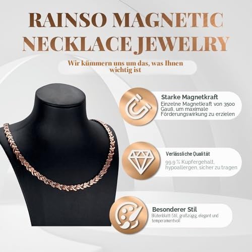 RainSo Elegante Magnetkette aus Massivem Kupfer mit Geschenkbox - Zeitloser Antioxidativer Schmuck, Handgefertigtes Komfortdesign