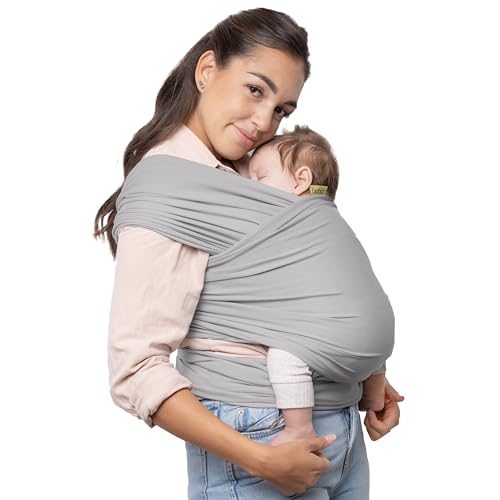 Image of Boba Baby Wrap Carrier – Original Baby Sling Carrier for Newborns (7–35 lbs), Soft, Secure, Hands-Free & Ergonomic, Ideal for Comfortable Bonding, New Parents (Serenity Light Grey)