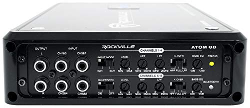 Rockville Atom 8B 3500W Peak/880W RMS 8-Channel Marine Amplifier, Bluetooth with Auto Pairing, Adjustable Crossover, Voltage Display, Compact Corrosion-Resistant Design for Boats and Yachts