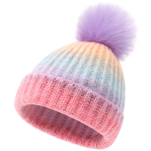 Girls Winter Hat Warm Toddler Beanie with Pom Pom Winter Hats for Baby and Kids