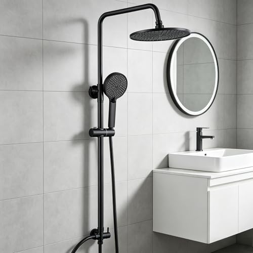 Auralum Regendusche Komplettset ohne Armatur, Edelstahl Duschsystem Set mit Messing-Wasserteiler, Ø250mm Überkopfbrause… – Ansicht 1