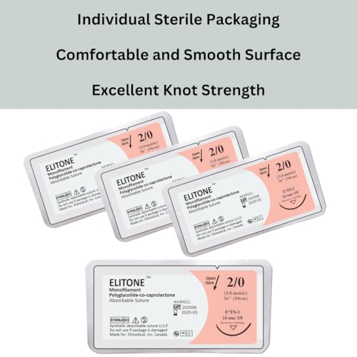 Image of ELITONE Veterinary Monofilament Polycaprolactone Absorbable Sutures, Reverse Cutting, 3 /8 Circle, 24mm, 2 /0 36 inch (91cm), FS1, 12 Individual Pack, 943PGCL