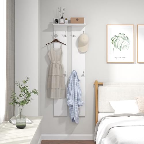 HOMCOM Perchero para Ropa de Pared Moderno Perchero de Entrada con Estante y 8 Ganchos para Recibidor Pasillo 55x21,3x170 cm Blanco - imagen 5
