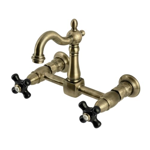 Kingston Brass KS2443PKX Duchess - Grifo de cocina de dos asas para montaje en pared, latón antiguo