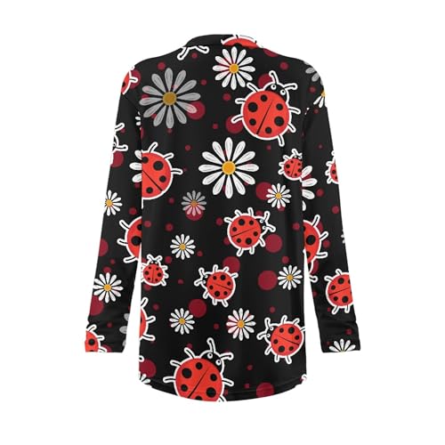 Image of Forchrinse Red Ladybug Cardigan for Women Causal Long Sleeve Open Front Cardigans Sweater Fashion 2024 Fall Coat with Pockets