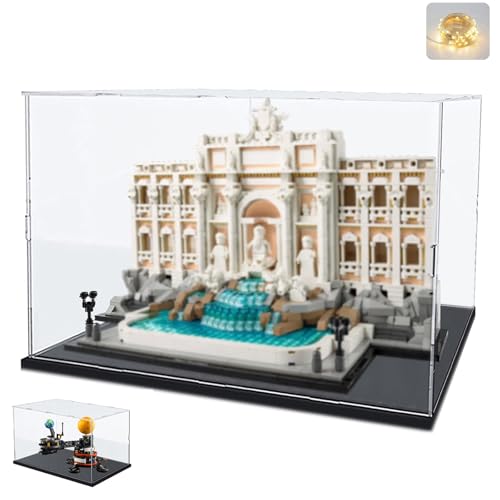Vitrina Expositora Acrílica para Colecciones para Lego 21062 Fontana Trevi para 42179 Planeta Tierra 72037 42691, Vitrina Metacrilato Cajas Transparente Expositor con Luz, Interior Negra 40x20x30cm
