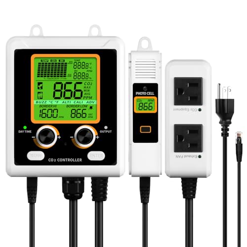 CO2 Controller for Plant Dual-Plug System for Direct Connection to CO2 Regulator and Exhaust Fans.Suitable for Greenhouses Grow Room and Plant Factory