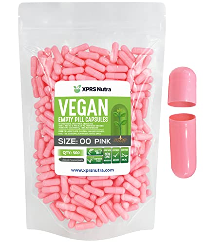 Image of XPRS Nutra Size 00 Empty Capsules - 500 Count Empty Vegan Capsules - Vegetarian Empty Pills - DIY Vegetable Capsule Filling- Veggie Pill Caps (Pink)