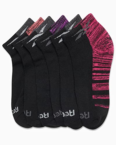 Image of Reebok Womens Quarter Socks Moisture Wicking Cushioned Ankle Socks, 6 Pack | Stretch Performance Fabric, Cushioned Heel & Toe, Secure Arch Support, Quarter Cut, Shoe Size 4-10