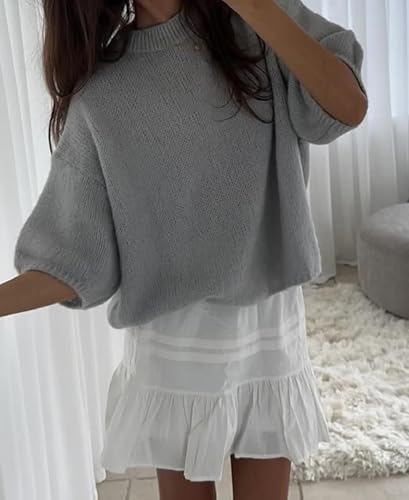 Y2K Short Sleeve Sweater for Women Crew Neck Loose Fit Pullover Knit Tee Tops 2024 Fall Trendy Knitted T Shirt Blouse2