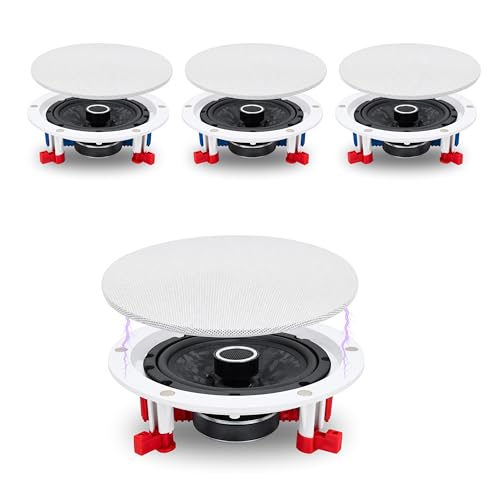 Image of Powerlink 9 inch Bluetooth Ceiling Speaker Pack of 4 (1 Master + 3 Receiver) 160W RMS (40W Each), Multi Wireless Speaker Connectivity, Built-in Amplifier, 2-Way Stereo Sound for Home, Office, Gym.