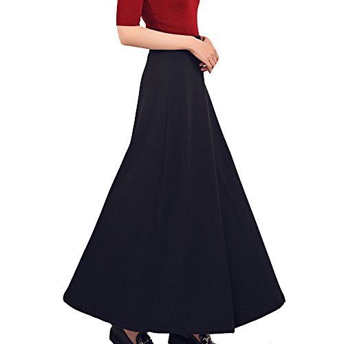 TEERFU - Falda - Plisado - Liso - para Mujer Negro Negro (40 ES = Etiqueta XL:Cintura 28.3/48.3" Cover