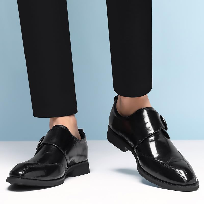 Men's Oxford Dress Shoes- Slip-On Wingtip Monk Strap, Pointed Burnished Toe, PU Leather Low Top with Non-Slip Rubber Sole for Outdoor/Formal Occasions4