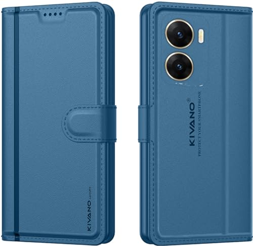 Image of KIVANO LUXE Compatible for Vivo V29E 5G Luxury Handmade Leather Magnetic Flip Folio Case | Card Holder & Kickstand | Slim Protective Cover | Unisex - Blue
