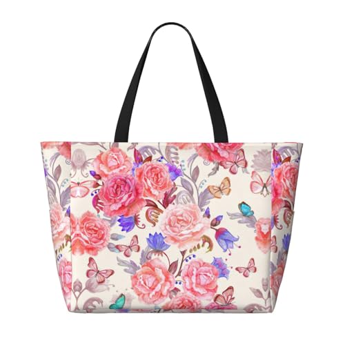 Sac main décontracté grande capacité imprimé fleur et papillon - 2