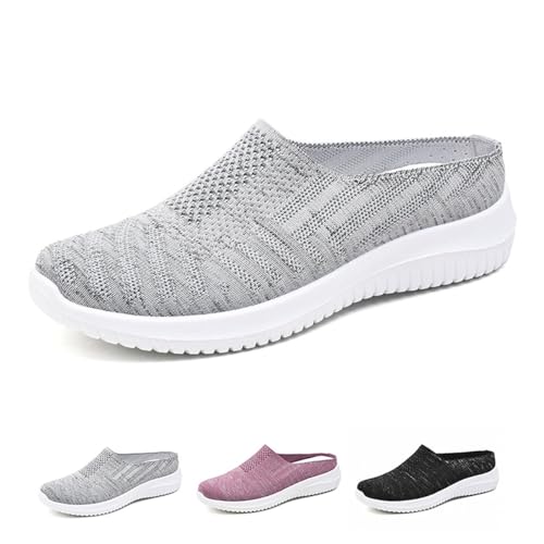 Cubicbee Women's Knitted Slip On Lightweight Mule Sneakers,Comfort Open Back Flats Fashion Mesh Breathe Loafer Closed Round Toe Low Top Walking Shoes