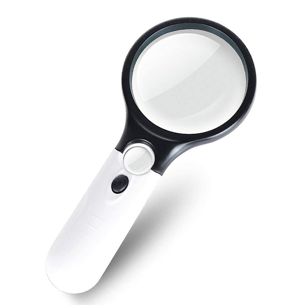 asdchZen Magnifying Glass,With Light 10X,30X Handheld Large Magnifying Glass,Led Illuminated Lighted Magnifier For Seniors Reading Soldeinspection Coins Jewelry Explomagni,White-220Mm