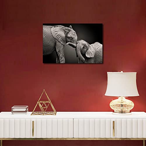 Mother Elephant and Baby Elephant Canvas Wall Art Picture Artwork for Bedroom Wall Decorations For Living Room Animal Pictures Wall Artwork Framed and Ready to Hang Medium Size(16x24in - Image 2