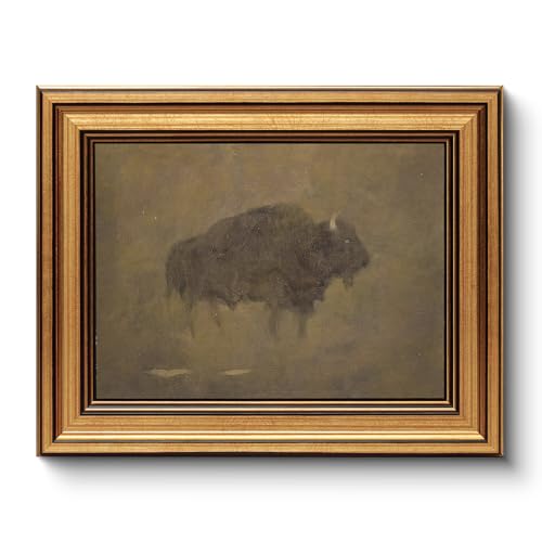 HUARCEY Gold Framed Canvas Wall Art, Retro Bison Picture Decor,