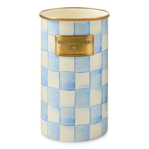 MACKENZIE-CHILDS Enamel Utensil Holder Blue-and-White Royal Check | Hand-painted design made from enameled steel ideal for storing and organizing kitchen utensils 5 dia. x 8.5 H product thumbnail 16