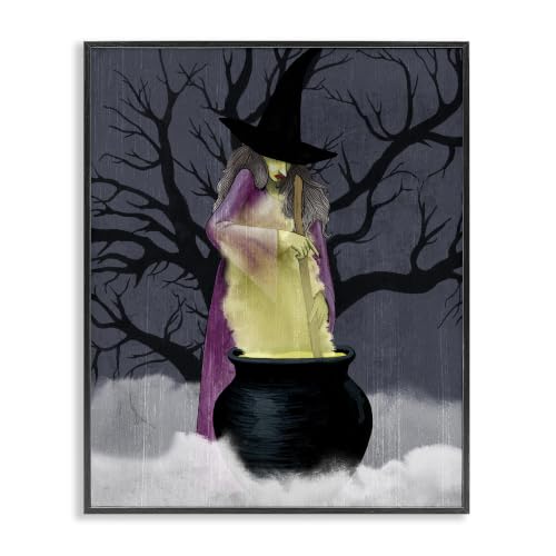 Witch Stirring Smokey Cauldron Halloween, 11 x 14 Inch Framed Giclée Print