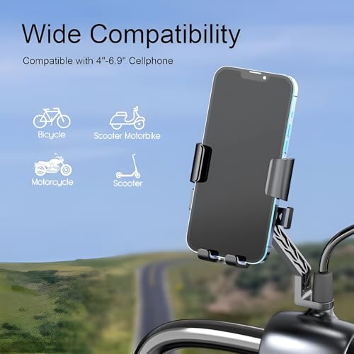 Image of LikeStar Mirror Mount Scooty Mobile Holder - 360 Rotation, One-Touch Lock, Anti-Vibration, Shockproof & Secure Grip Phone Mount for All Smartphones - Perfect for Riders & Delivery Use