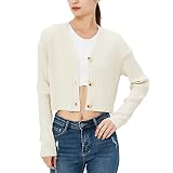 Satuun Women's Long Sleeve Cropped Cardigan V Neck Solid Button Down Knit Bolero Shrugs