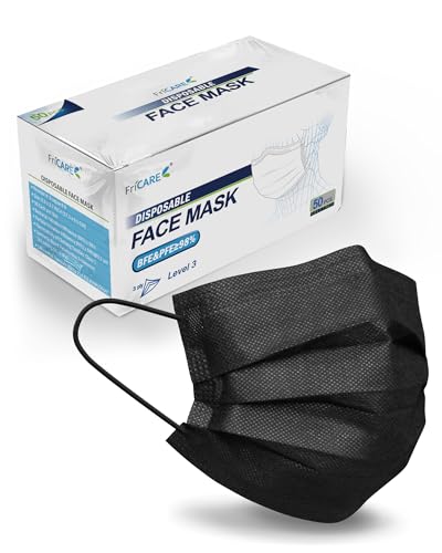 FriCARE Disposable Face Masks, 3-Ply ASTM Level 3 Medical Grade, FSA/HSA Eligible, Breathable & Comfortable for Allergy/Sun Protection, 50 Pack Black