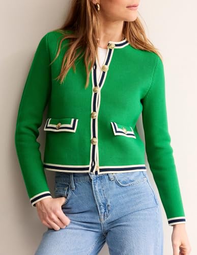 Women's Cardigan Sweater Open Front Color Block Button Down Knit Tweed Jackets Fall Cropped Coat4