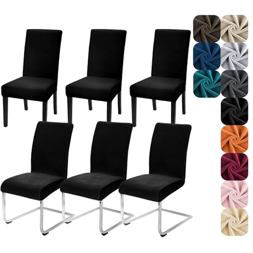 Alishomtll Juego de 6 fundas para sillas de comedor, de terciopelo elástico, extraíble, reutilizable, lavable, protector de silla para banquetes de hotel, ceremonia (negro, 6 piezas)