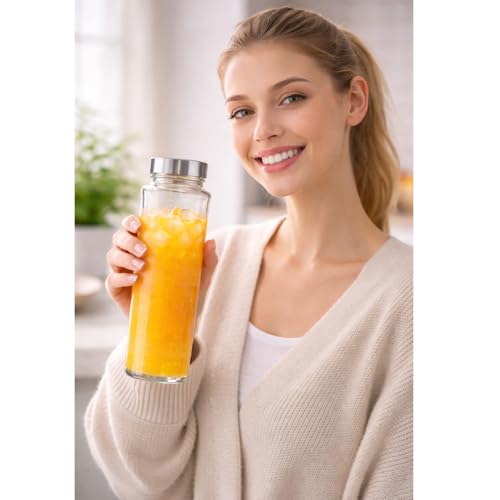 Image of Glassbunny 750ml Leak-Proof Airtight Stainless Steel Lid Glass Water Bottle for Water, Smoothie, Juices - Reusable Travel Drinking Fridge Bottle Pack of 1