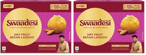 Image of Unibic Swaadesi Dryfruit Besan Laddoo I Made with Pure Desi Ghee I Handcrafted Traditional Indian Sweets I Authentic Laddu Taste - 180 g (Pack of 2)
