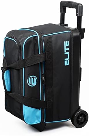 Elite Basic Double Roller 2 Ball Bowling Bag with Wheels | Large Top Pocket for Accessories or Bowling Shoes up to size 15 | Retractable Handle Extends to 37" (Aqua)