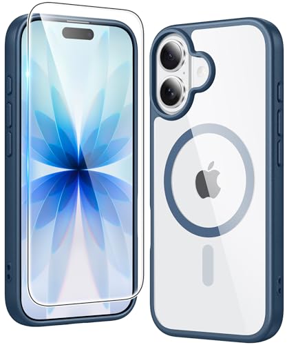 Image of FNTCASE for iPhone 17 Case Clear: Magnetic Phone Cases with Screen Protector Drop Proof Compatible with Magsafe Slim Anti Yellowing Rugged Shockproof Protective Transparent Cell Cover (B-Blue)